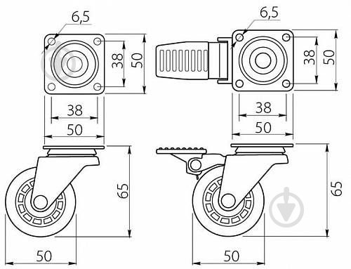 Ролик мебельный GTV d50 мм h-65 мм повортный без стопора прозрачный (колесо для мебели) упаковка 4 шт KM-A050MM-00 - фото 2 Ролик мебельный GTV d50 мм h-65 мм повортный без стопора прозрачный (колесо для мебели) упаковка 4 шт KM-A050MM-00 - фото 2
