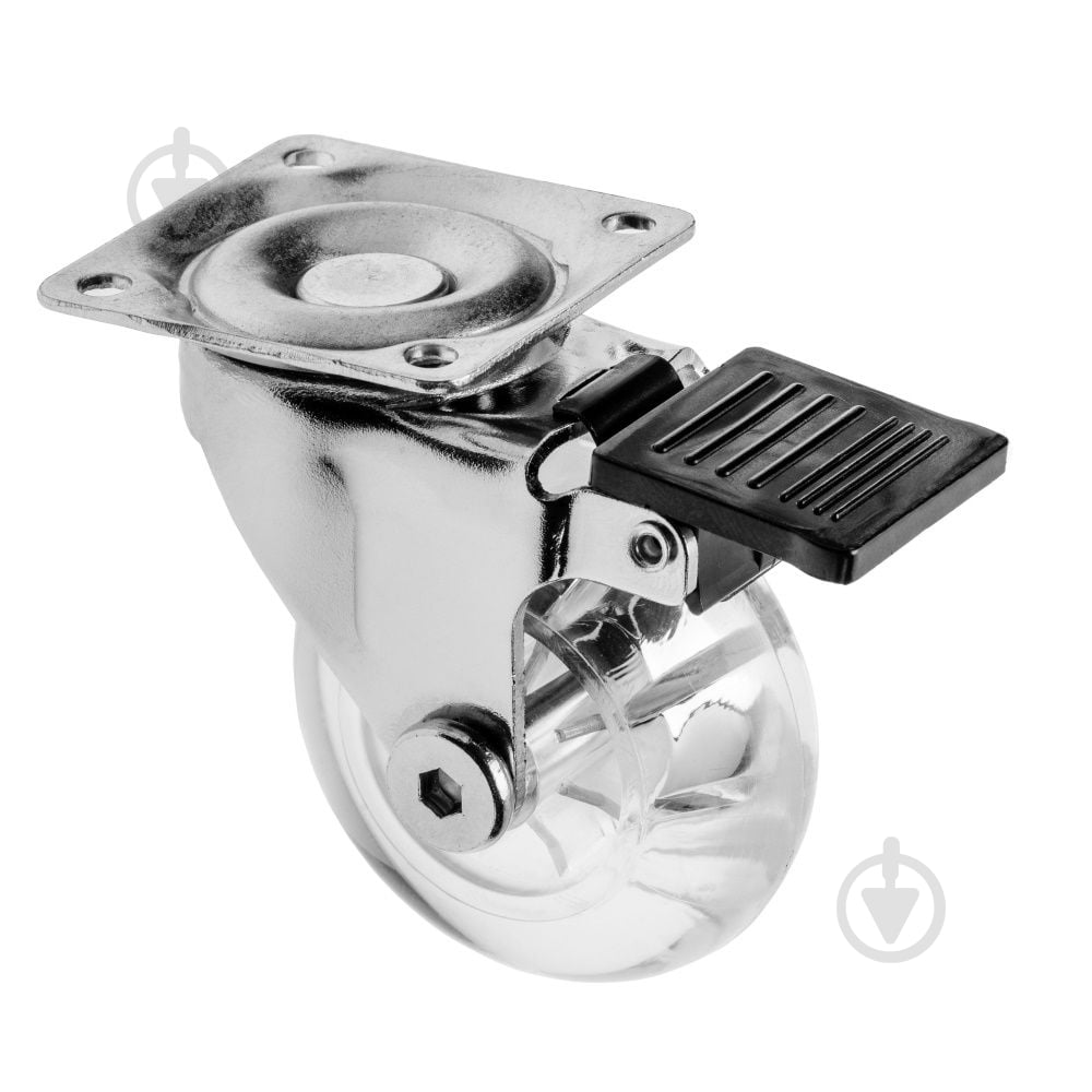 Ролик мебельный GTV Brazylia d50 мм h-64 мм повортный с стопором прозрачный (колесо для мебели) упаковка 4 шт KM-RD-50-CF - фото 1