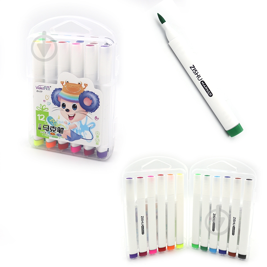 Фломастеры двухсторонние 237-12 Mouse треугольная форма 12 цветов 130 мм кисточка/штамп J.Оtten - фото 1 Фломастеры двухсторонние 237-12 Mouse треугольная форма 12 цветов 130 мм кисточка/штамп J.Оtten - фото 1