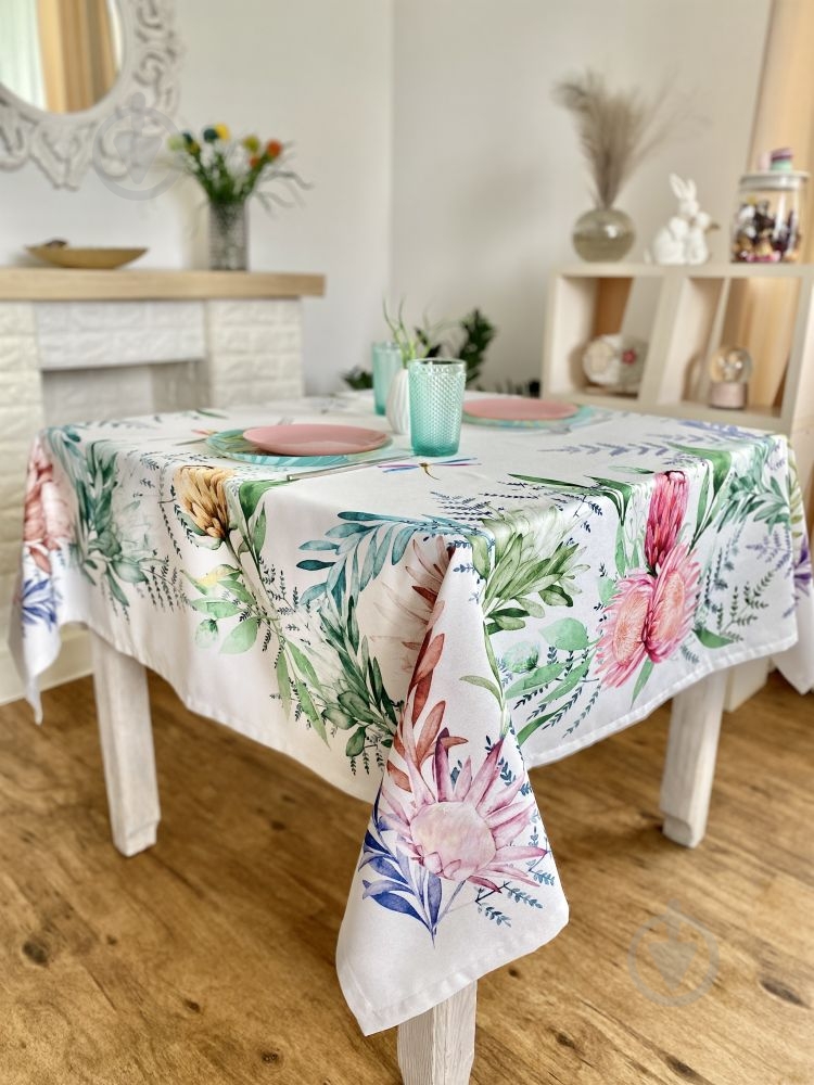 Скатерть Mantel Protea-145 145x145 см белый с рисунком Limaso - фото 2