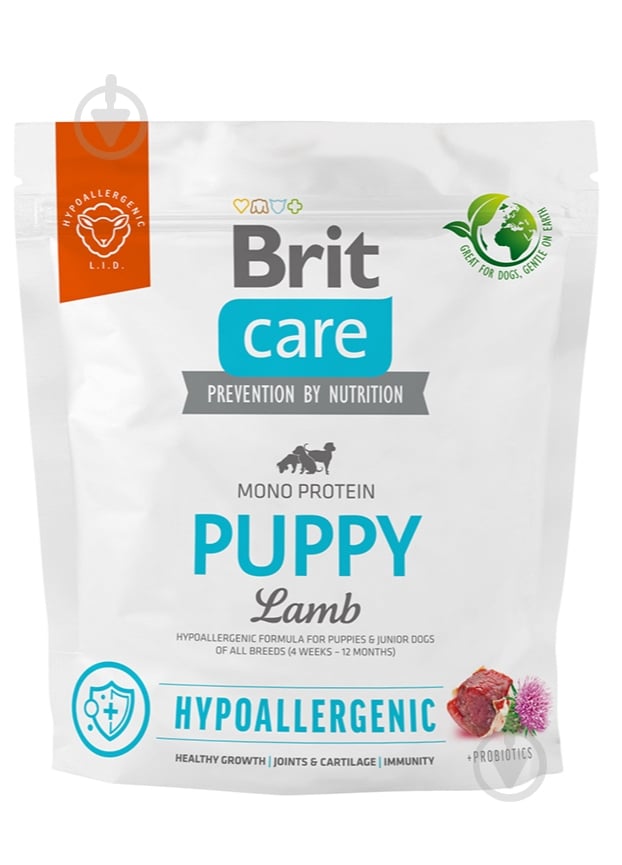 Корм сухий для усіх порід Brit Care Hypoallergenic Puppy з ягням 1 кг - фото 1