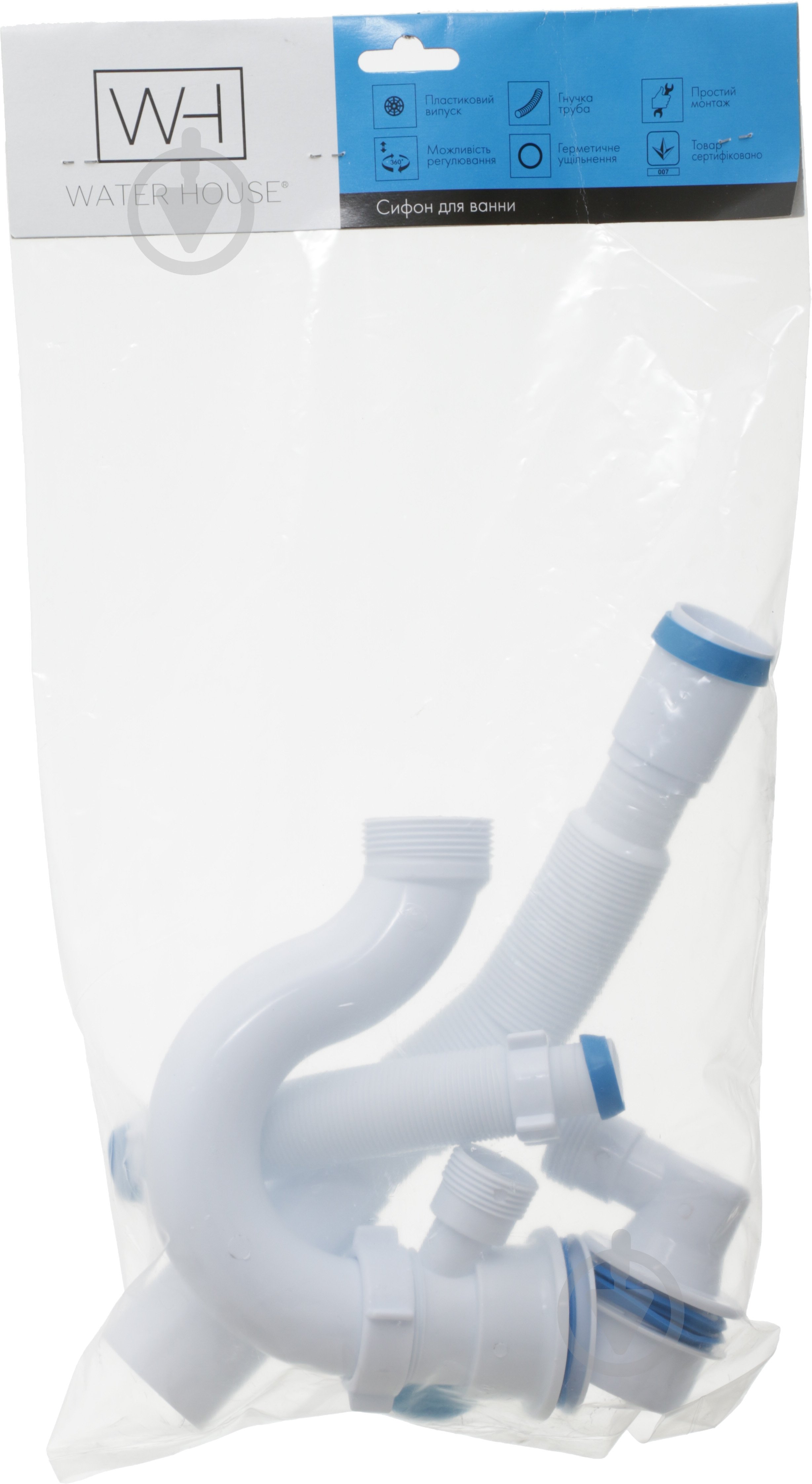 Сифон для ванны Water House (Эконом), пробка, с пласт. переливом, гибкая труба 40 * 50 (регулируемые.) SV 01 - фото 3