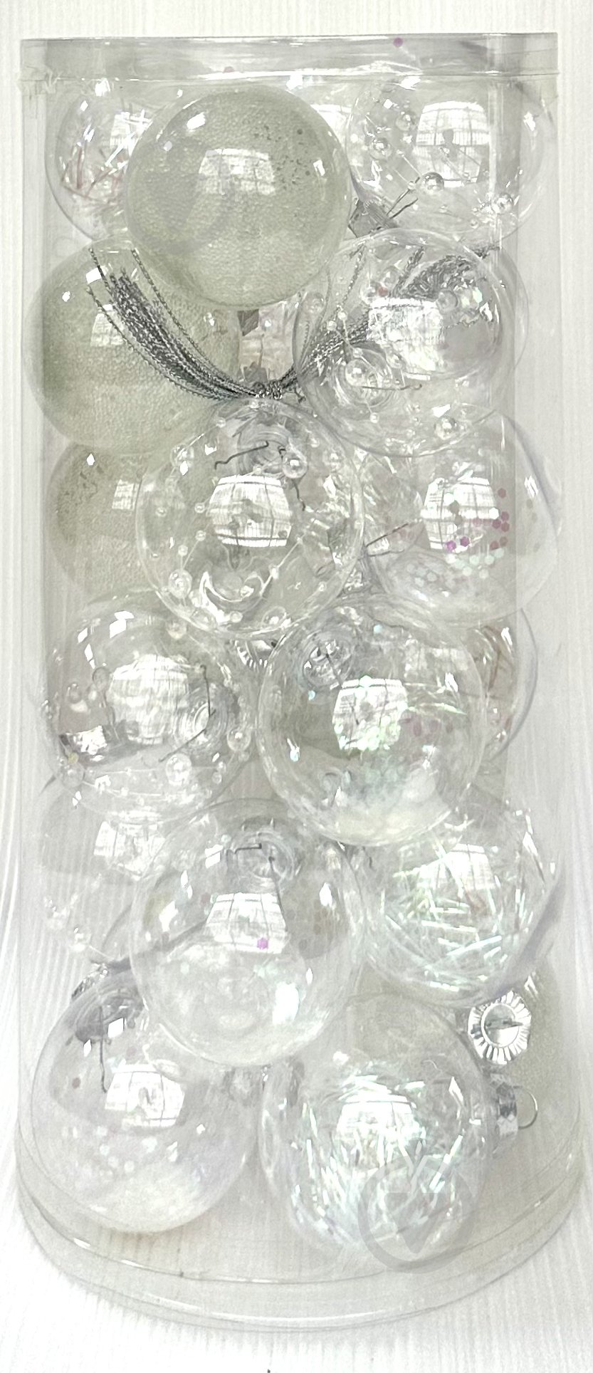 Набір ялинкових куль Сюрприз 241201 прозорий білий d 70 мм 24 шт./уп. - фото 1