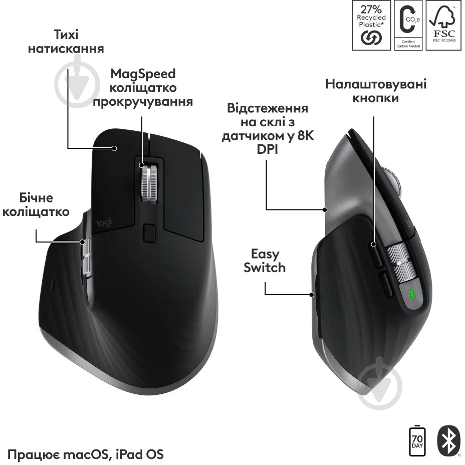 Комплект клавиатура и мышь Logitech MX Keys S Combo for Mac - фото 6 Комплект клавиатура и мышь Logitech MX Keys S Combo for Mac - фото 6