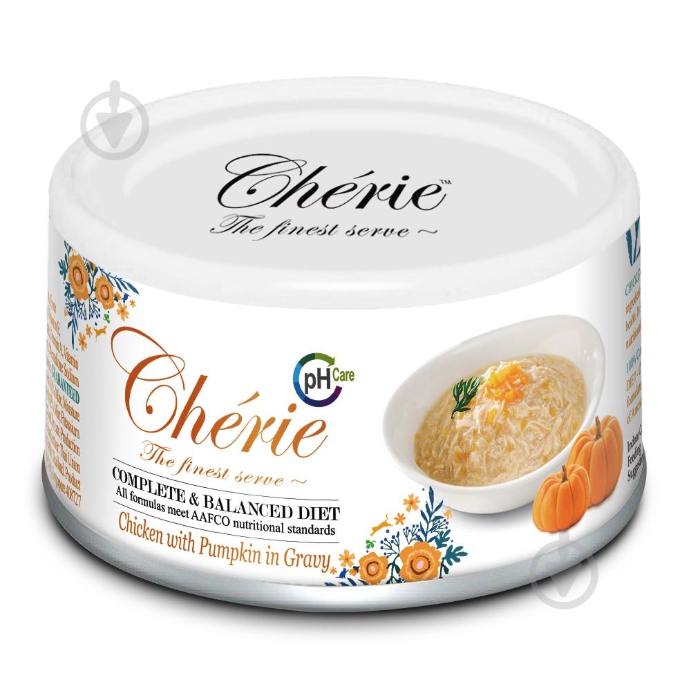 Корм вологий для котів Cherie Complete & Balanced, зі шматочками курки та гарбуза в cоусі, ж/б 80 г - фото 1