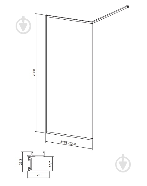 Стенка душевая WALK-IN LARGA 120x200 см (EZZS1001182195) - фото 2