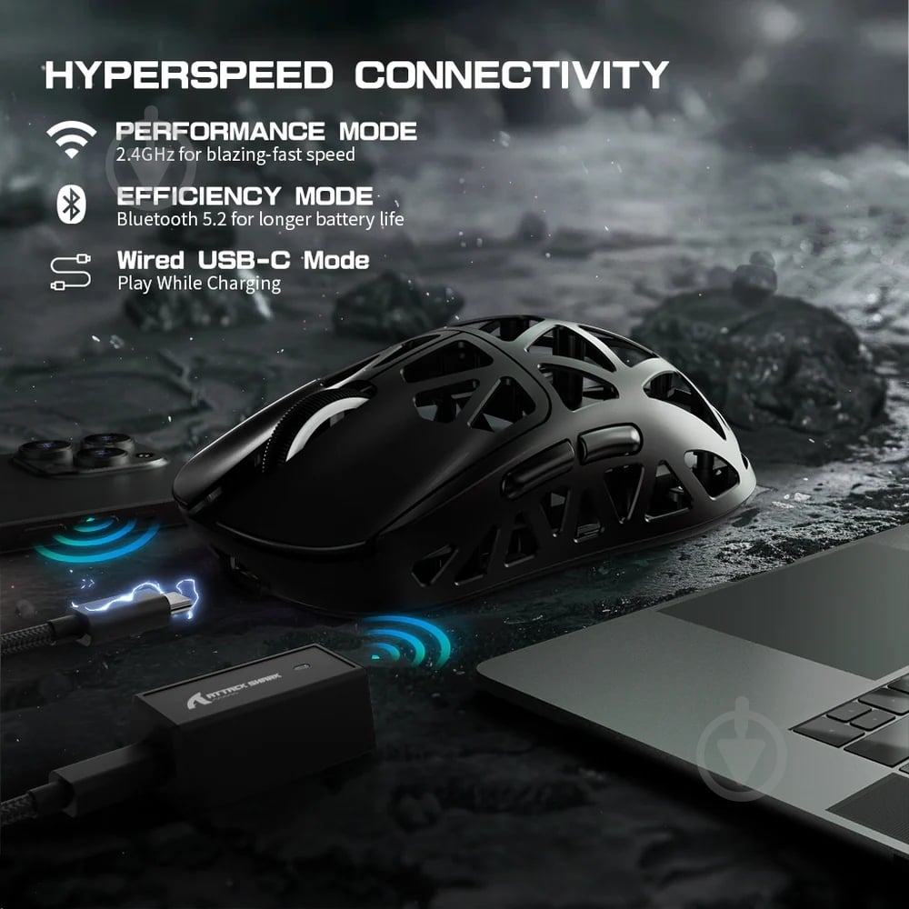 Мышь attack shark R2 Wireless/Bluetooth black (R2B_AS) - фото 13