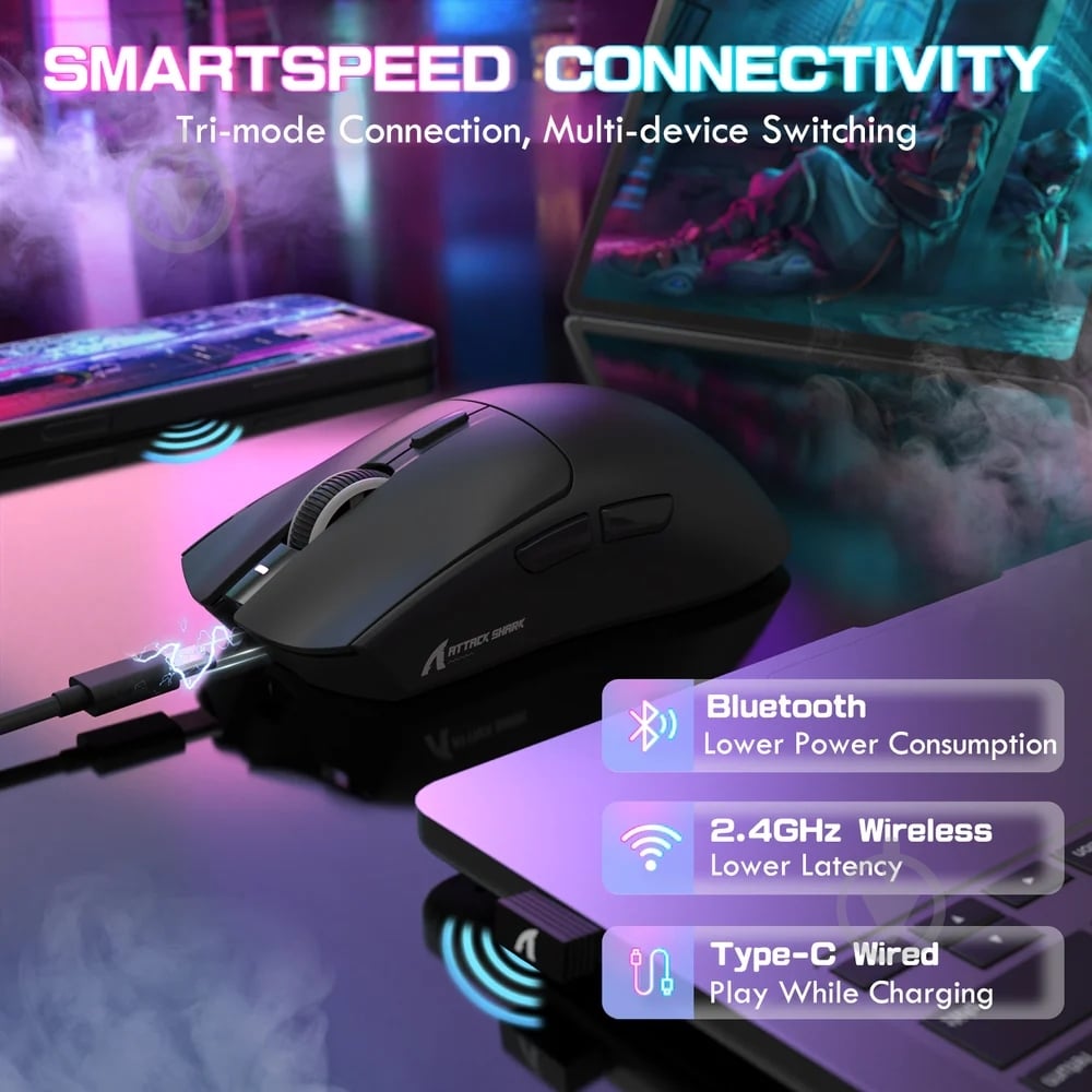 Мышь attack shark X1 Wireless/Bluetooth black (X1B_AS) - фото 8