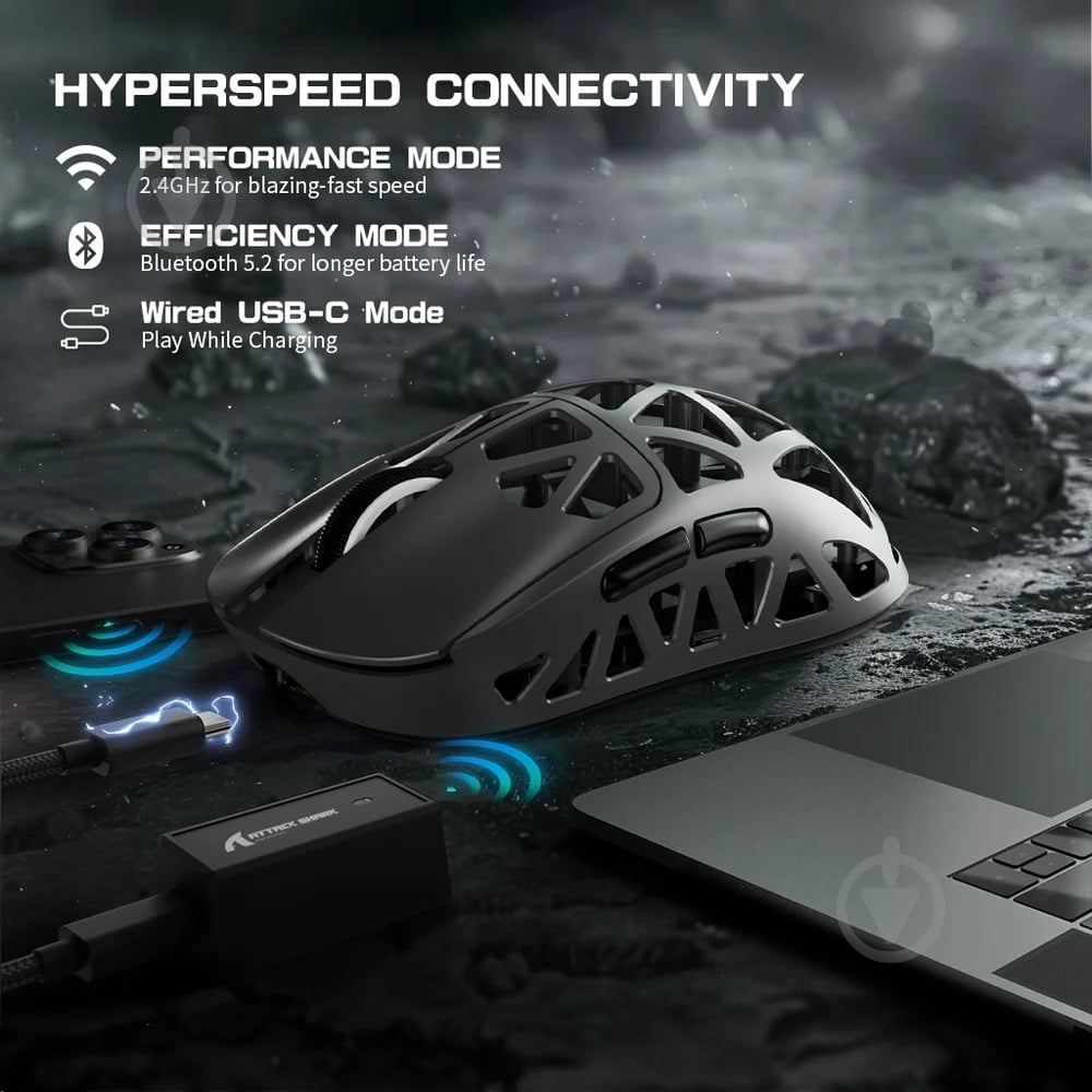 Мышь attack shark R2 Wireless/Bluetooth grey (R2SGR_AS) - фото 11