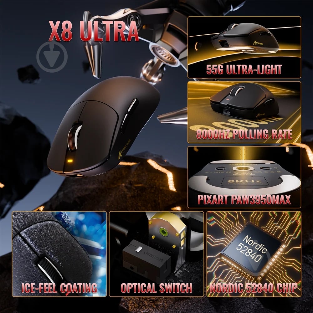 Мышь attack shark X8 ULTRA Wireless/Bluetooth black (X8ULTRAB_AS) - фото 4