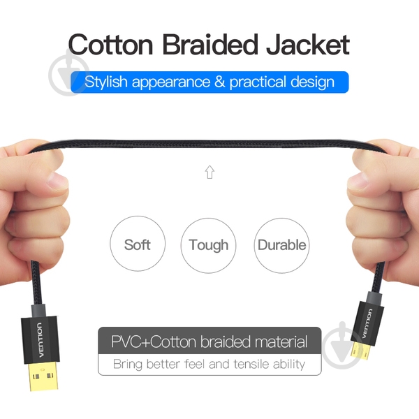 Кабель Vention USB-A 2.0 - microUSB B 1 м черный (CADBG) - фото 6