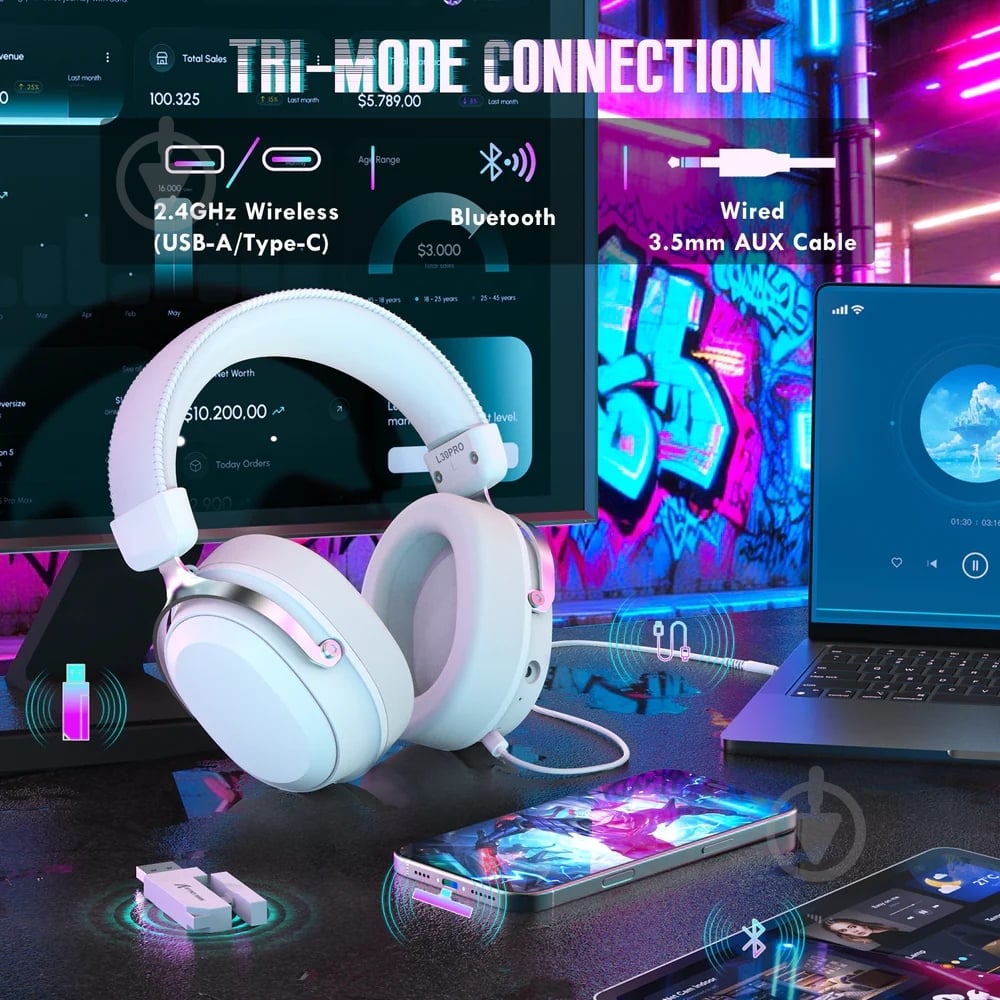 Гарнитура игровая attack shark L30PRO Wireless white (L30PROW_AS) - фото 3
