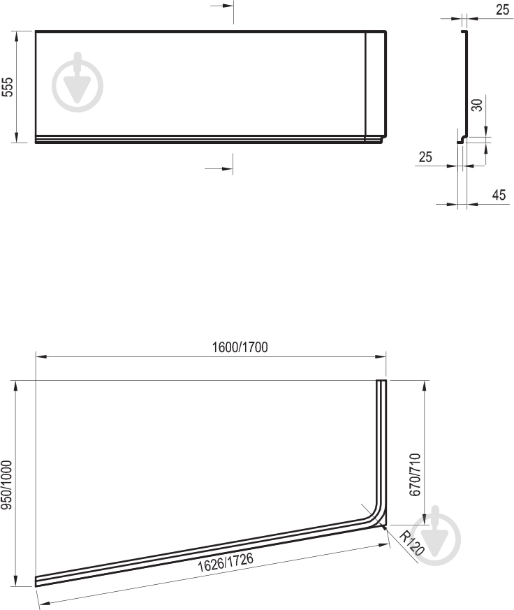 Панель для ванны фронтальная Ravak 10° 10х160 L - фото 2