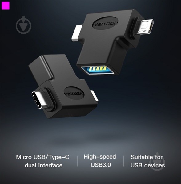 Адаптер Vention USB 3.1 Type-C / USB 3.0 OTG AF / microUSB BM чорний (CDIB0) - фото 10