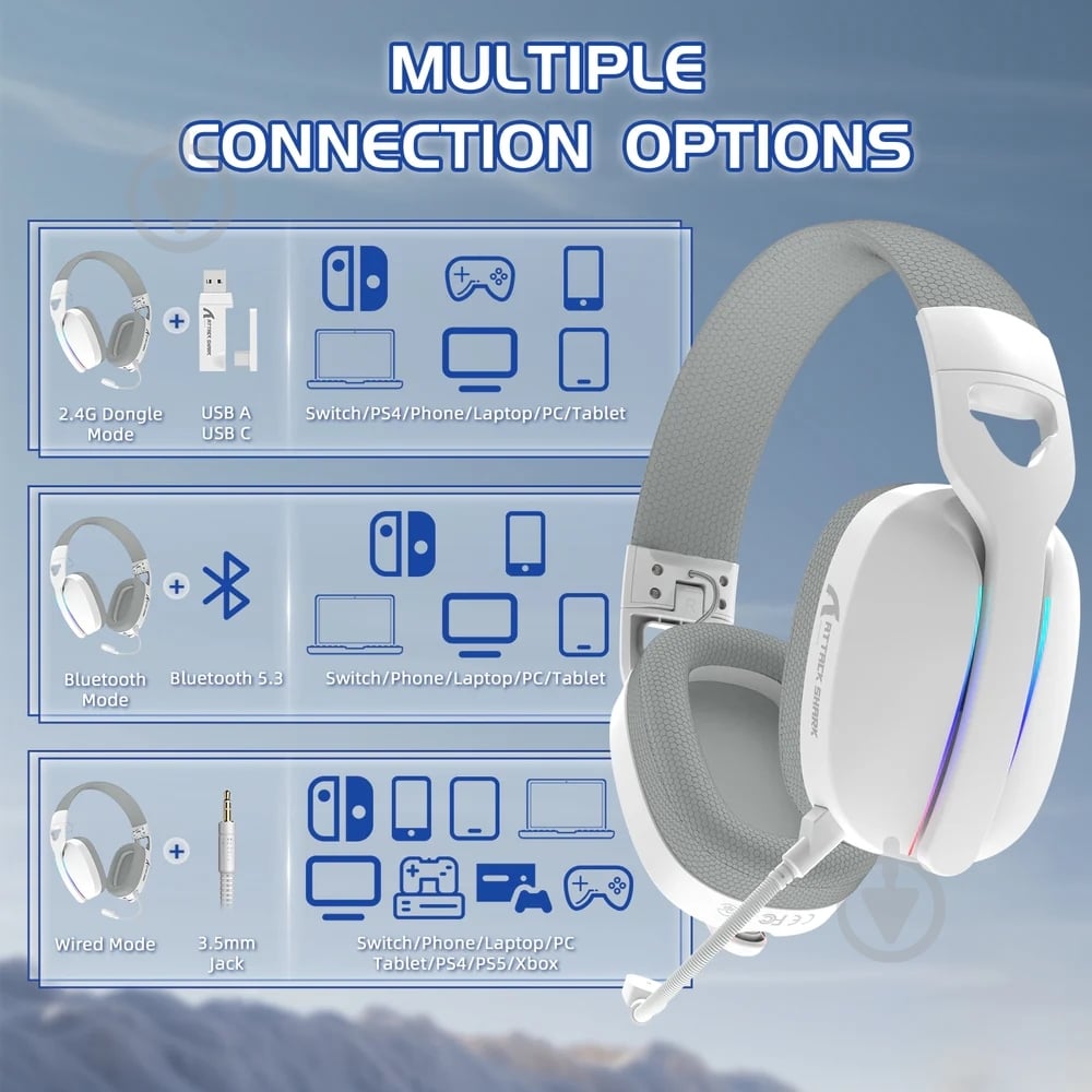 Гарнитура игровая attack shark L90 Wireless white (L90W_AS) - фото 10