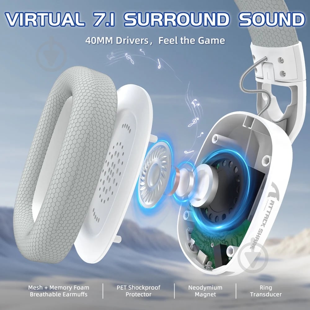 Гарнитура игровая attack shark L90 Wireless white (L90W_AS) - фото 4