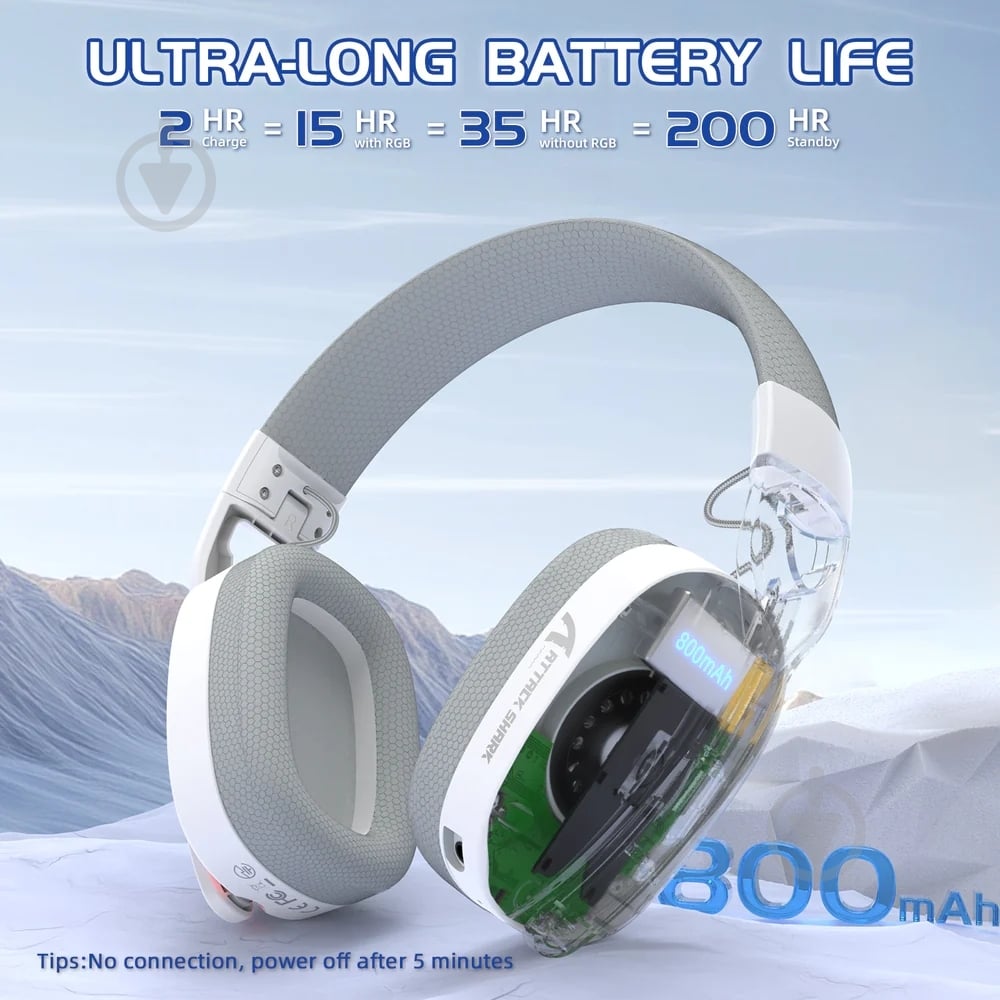 Гарнитура игровая attack shark L90 Wireless white (L90W_AS) - фото 5