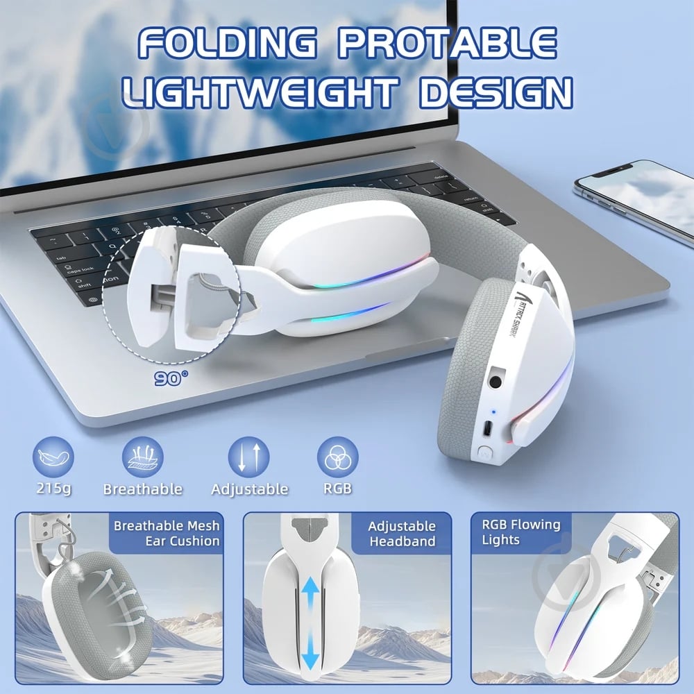Гарнитура игровая attack shark L90 Wireless white (L90W_AS) - фото 6