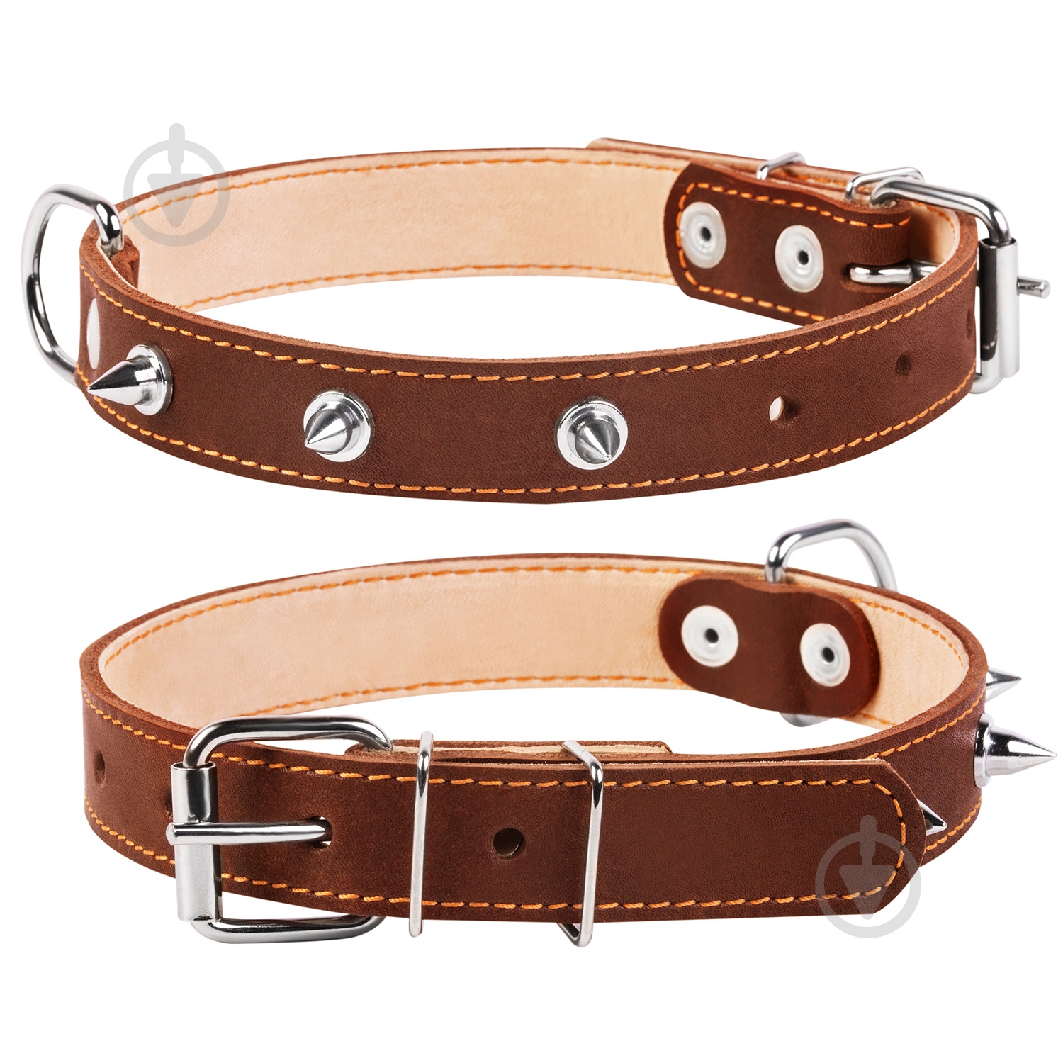 Ошейник Collar двойной с шипами 2,5х38-50 см коричневый - фото 1