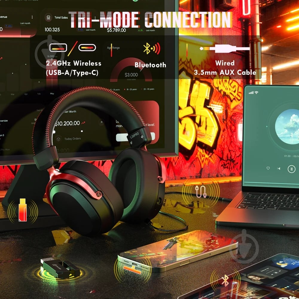 Гарнитура игровая attack shark L30PRO black/red (L30PROBR_AS) - фото 3