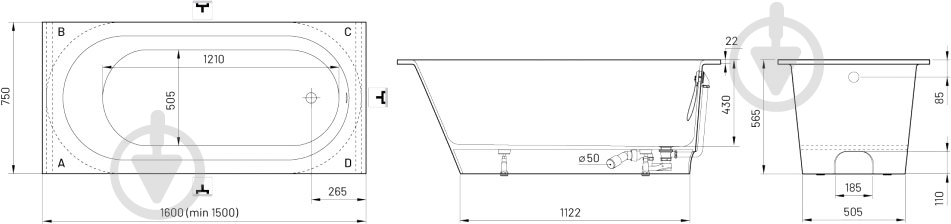 Ванна PAA Vario M 160х75 см - фото 3