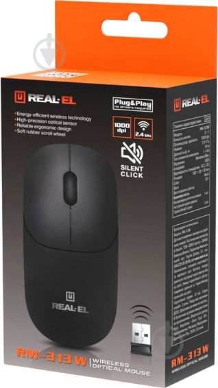 Мышка беспроводная Real-el RM-313W black (EL123200042) - фото 11