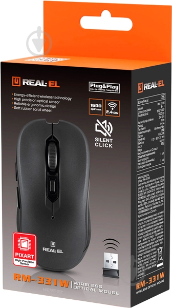 Мышка беспроводная Real-el RM-331W black (EL123200044) - фото 12