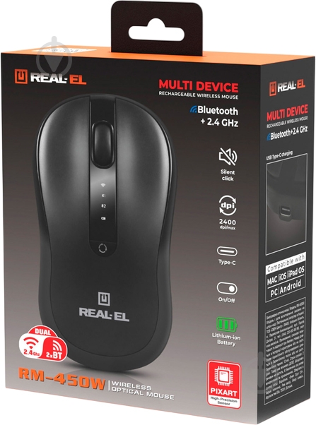 Мишка бездротова Real-el RM-450W black (EL123200046) - фото 10