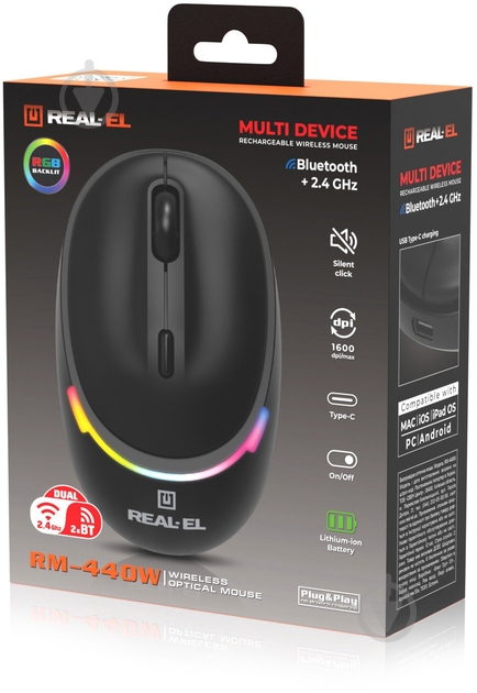 Мышка беспроводная Real-el RM-440W black (EL123200045) - фото 11