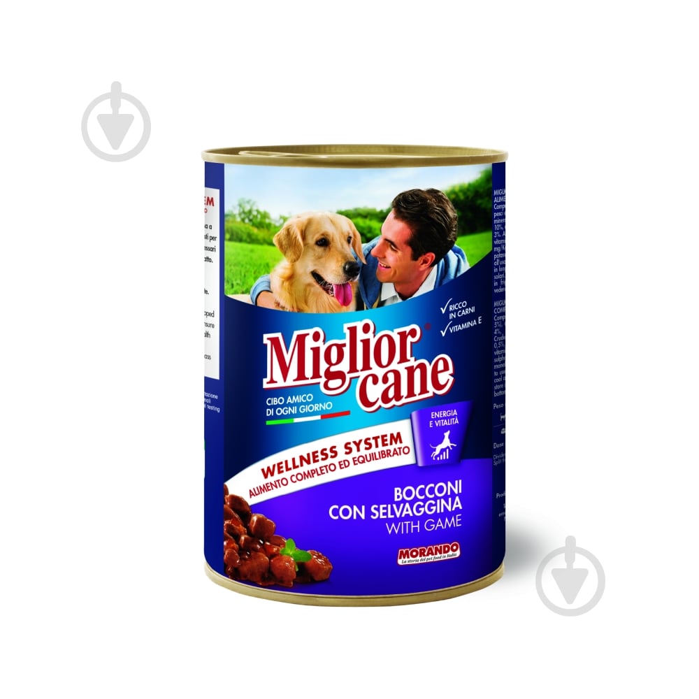 Корм вологий Migliorcane шматочки з дичиною 400 г - фото 1