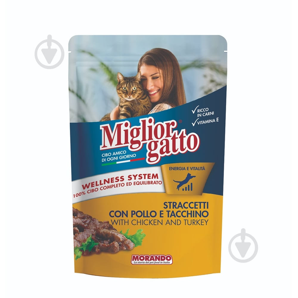 Корм влажный для котов Morando MigliorGatto Полоски с курицей и индейкой, пауч 100 г - фото 1