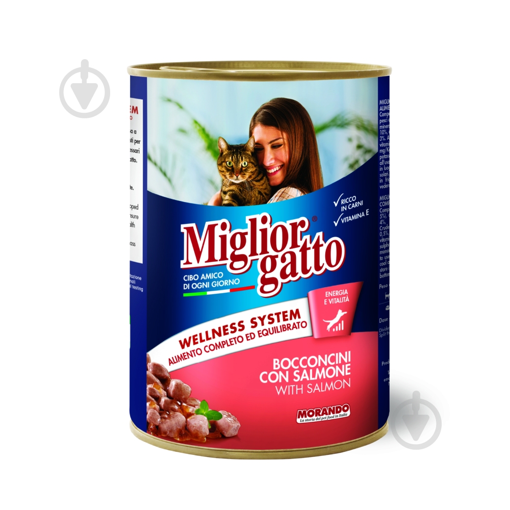 Корм влажный для котов Morando MigliorGatto Кусочки с лососем, ж/б 400 г - фото 1