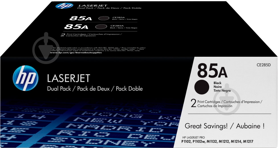 Набор картриджей HP  85A Dual pack Black CE285AF черный CE285AF - фото 1
