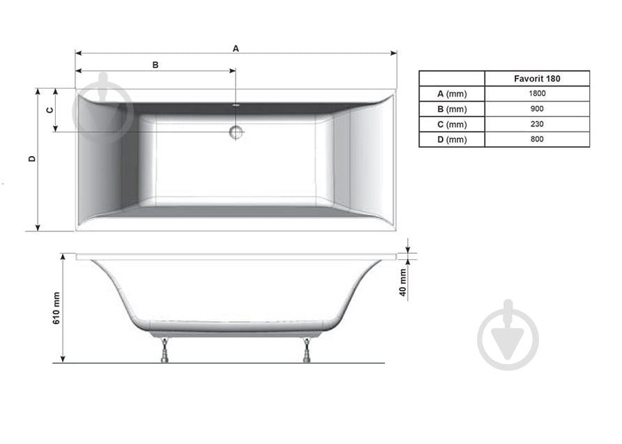 Ванна акриловая Ravak Favorit XC00100124 180х80 см - фото 2 Ванна акриловая Ravak Favorit XC00100124 180х80 см - фото 2