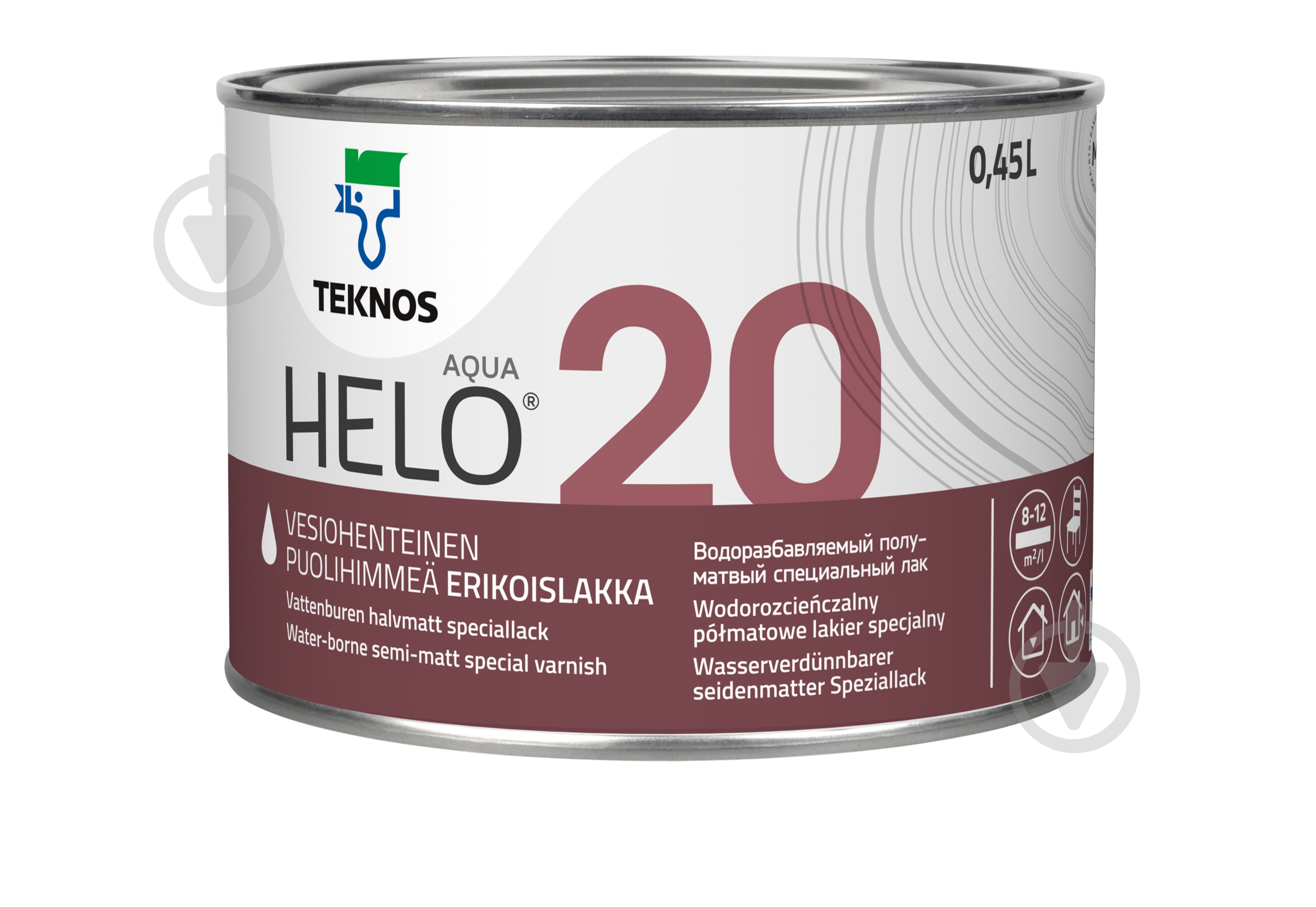 Лак HELO® AQUA 20 TEKNOS напівмат безбарвний 0,45 л - фото 1 Лак HELO® AQUA 20 TEKNOS напівмат безбарвний 0,45 л - фото 1
