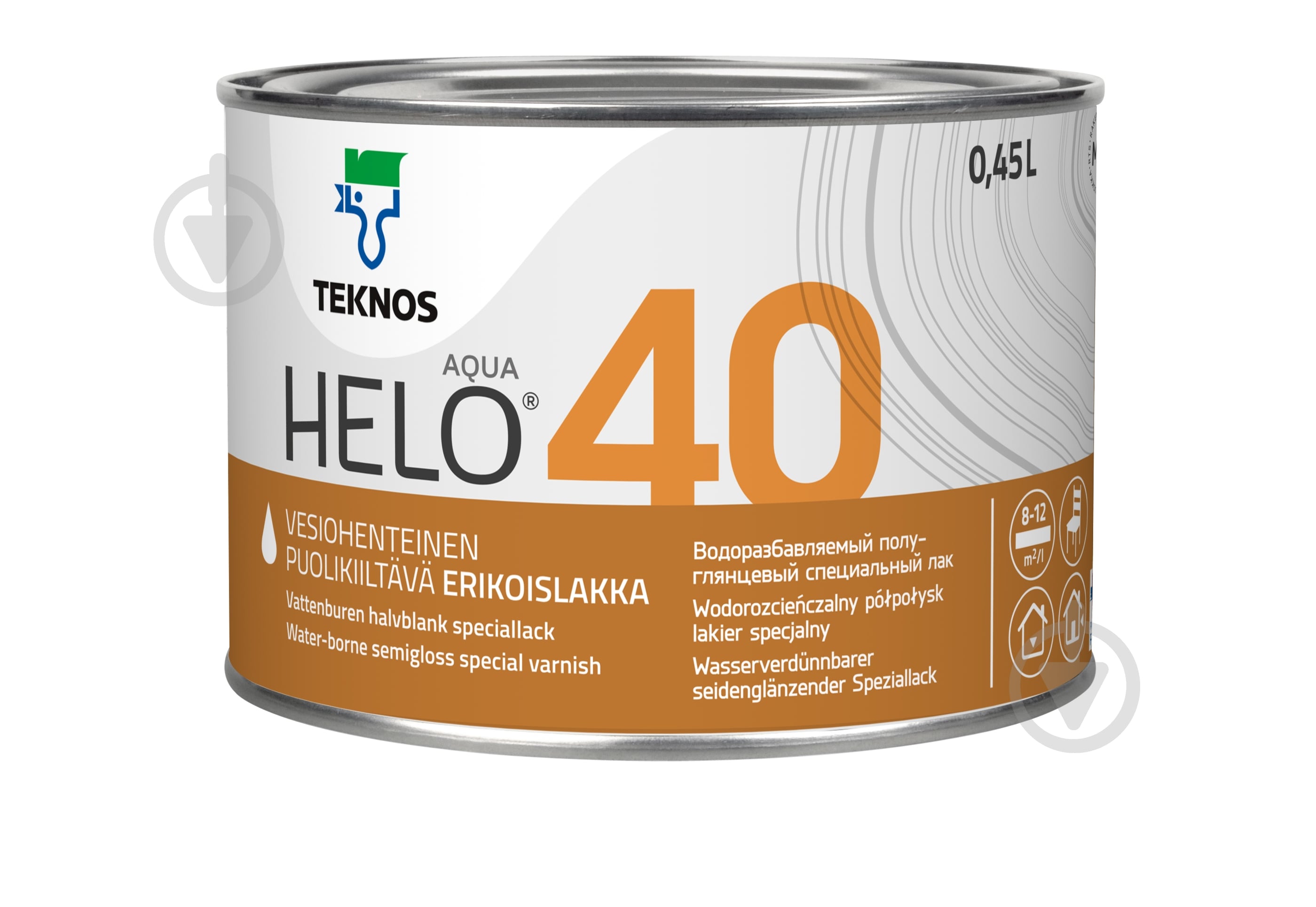 Лак HELO® AQUA 40 TEKNOS напівглянець безбарвний 0,45 л - фото 1