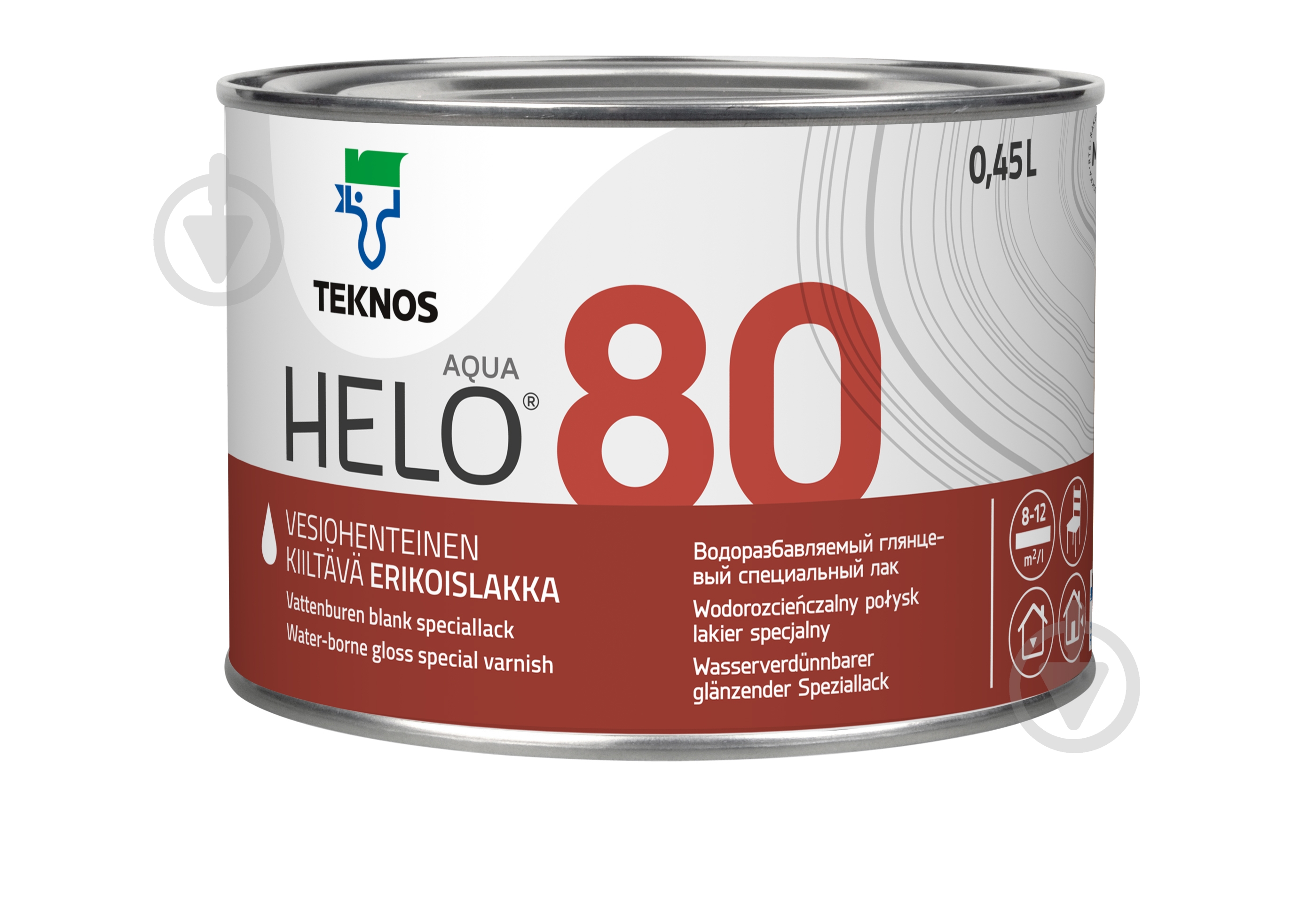 Лак HELO® AQUA 80 TEKNOS глянець безбарвний 0,45 л - фото 1 Лак HELO® AQUA 80 TEKNOS глянець безбарвний 0,45 л - фото 1
