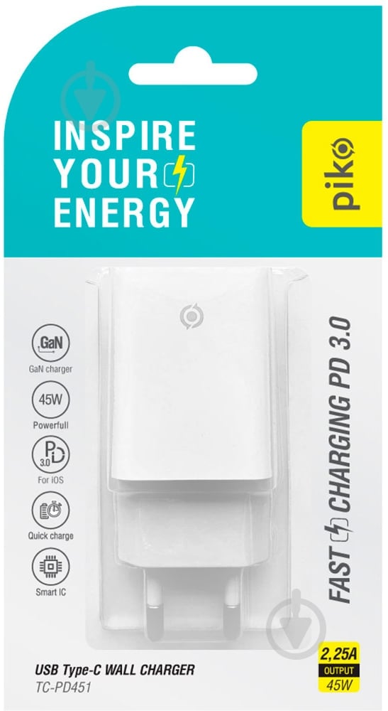 Зарядний пристрій Piko 45W GaN USB-C PD White (TC-PD451) - фото 6