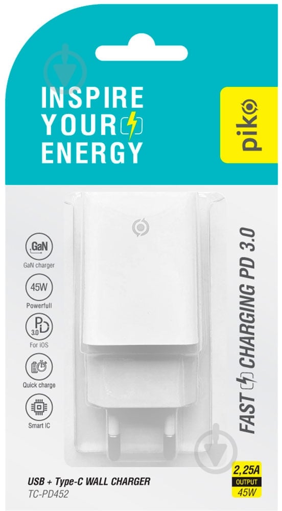 Зарядное устройство Piko 45W GaN USB-C PD+USB-A QC 3.0 White (TC-PD452) - фото 6