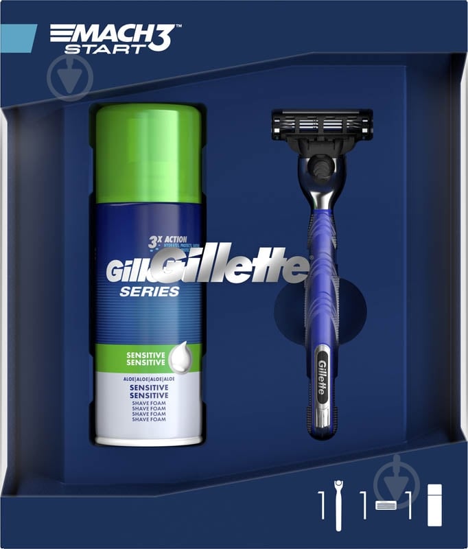 Набір подарунковий для чоловіків Gillette бритва Mach3 Start + Sensitive піна для гоління - фото 1