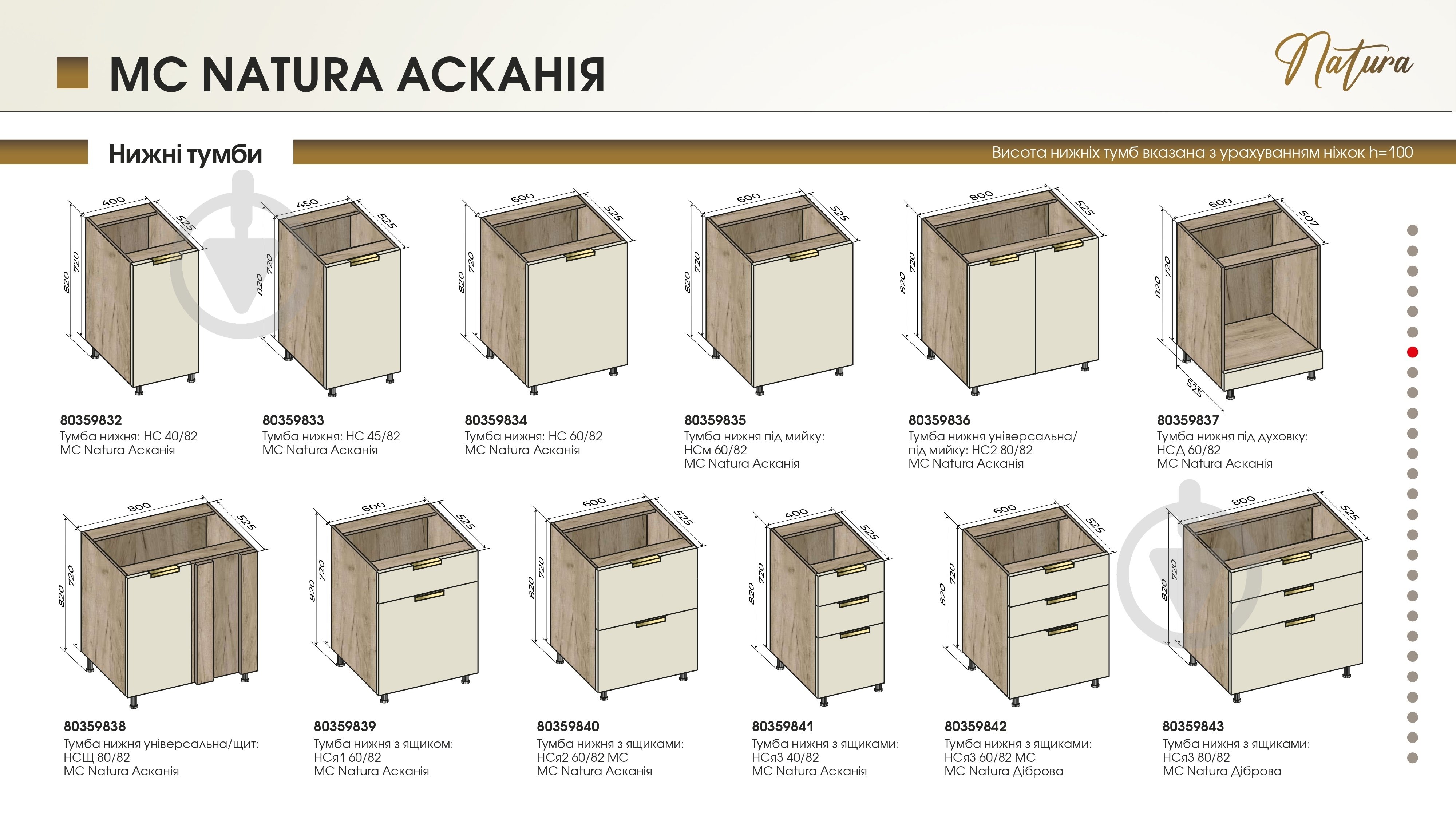 Тумба нижня 60/82 MC Natura Асканія бешамель/дуб крафт сірий LuxeForm - фото 5
