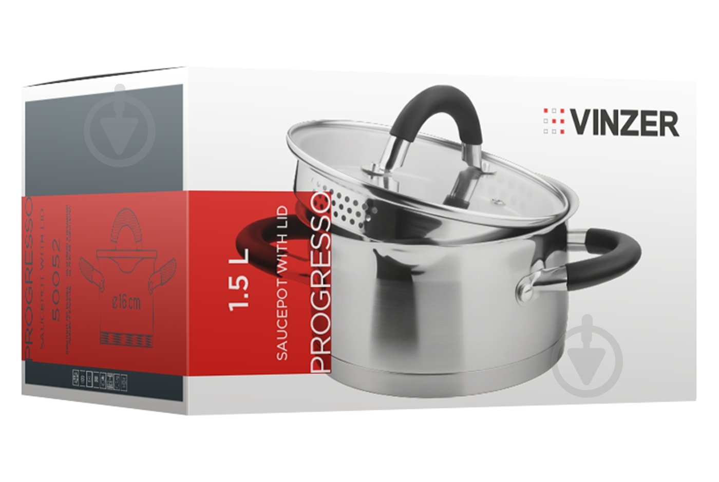 Каструля з кришкою Vinzer 1.5 л Progresso Series 89052 - фото 3