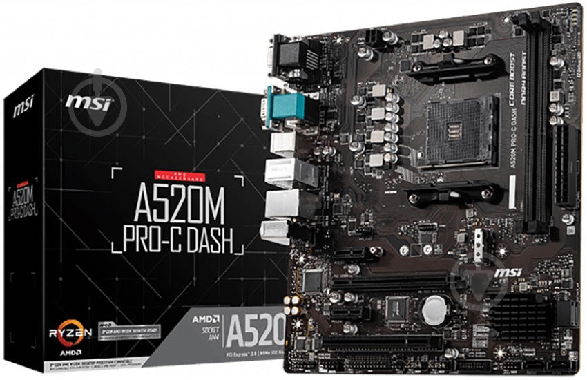 Материнська плата MSI A520M PRO-C DASH (Socket AM4, AMD A520, mirco ATX) - фото 1