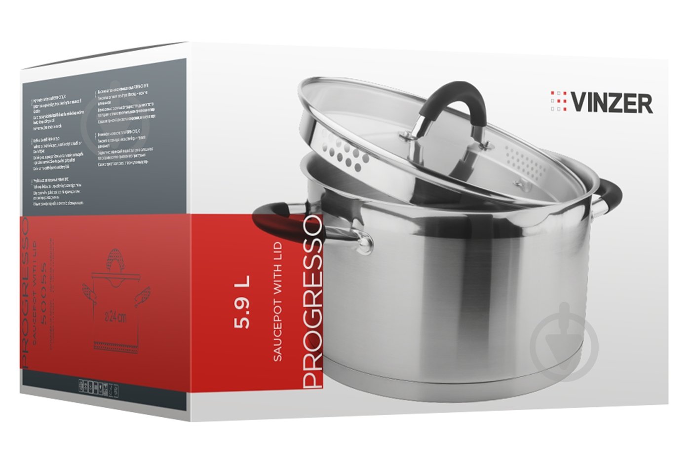 Каструля з кришкою Vinzer 5.9 л Progresso Series 89055 - фото 3