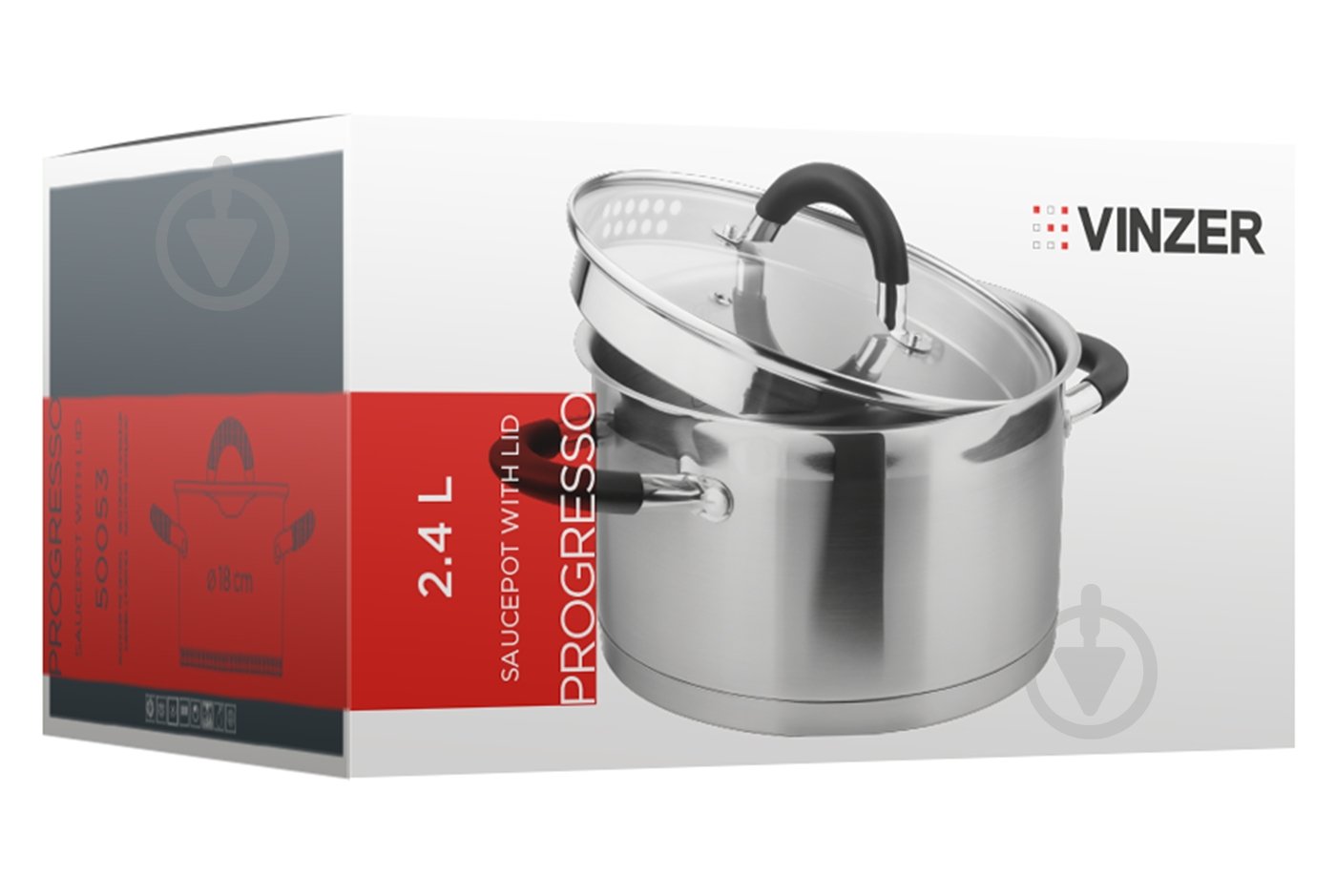 Каструля з кришкою Vinzer 2.4 л Progresso Series 89053 - фото 3