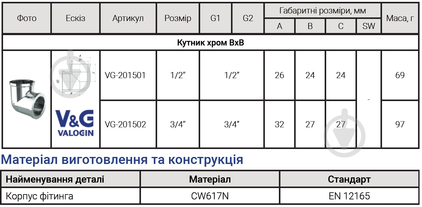 Уголок ВВ V&G VALOGIN 3/4"х3/4" хромированный VG-201502 - фото 2 Уголок ВВ V&G VALOGIN 3/4"х3/4" хромированный VG-201502 - фото 2