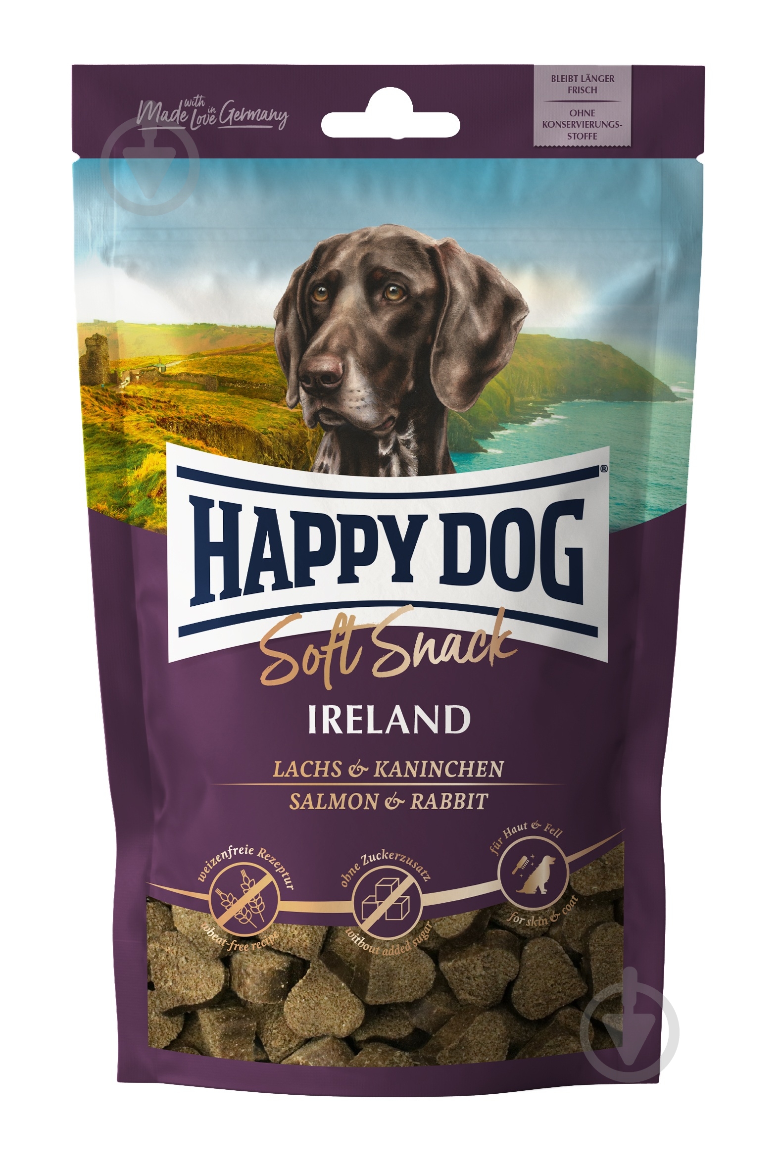 Ласощі HappyDog 100 г м'які закуски для собак середніх та великих порід з лососем та кроликом - фото 1 Ласощі HappyDog 100 г м'які закуски для собак середніх та великих порід з лососем та кроликом - фото 1