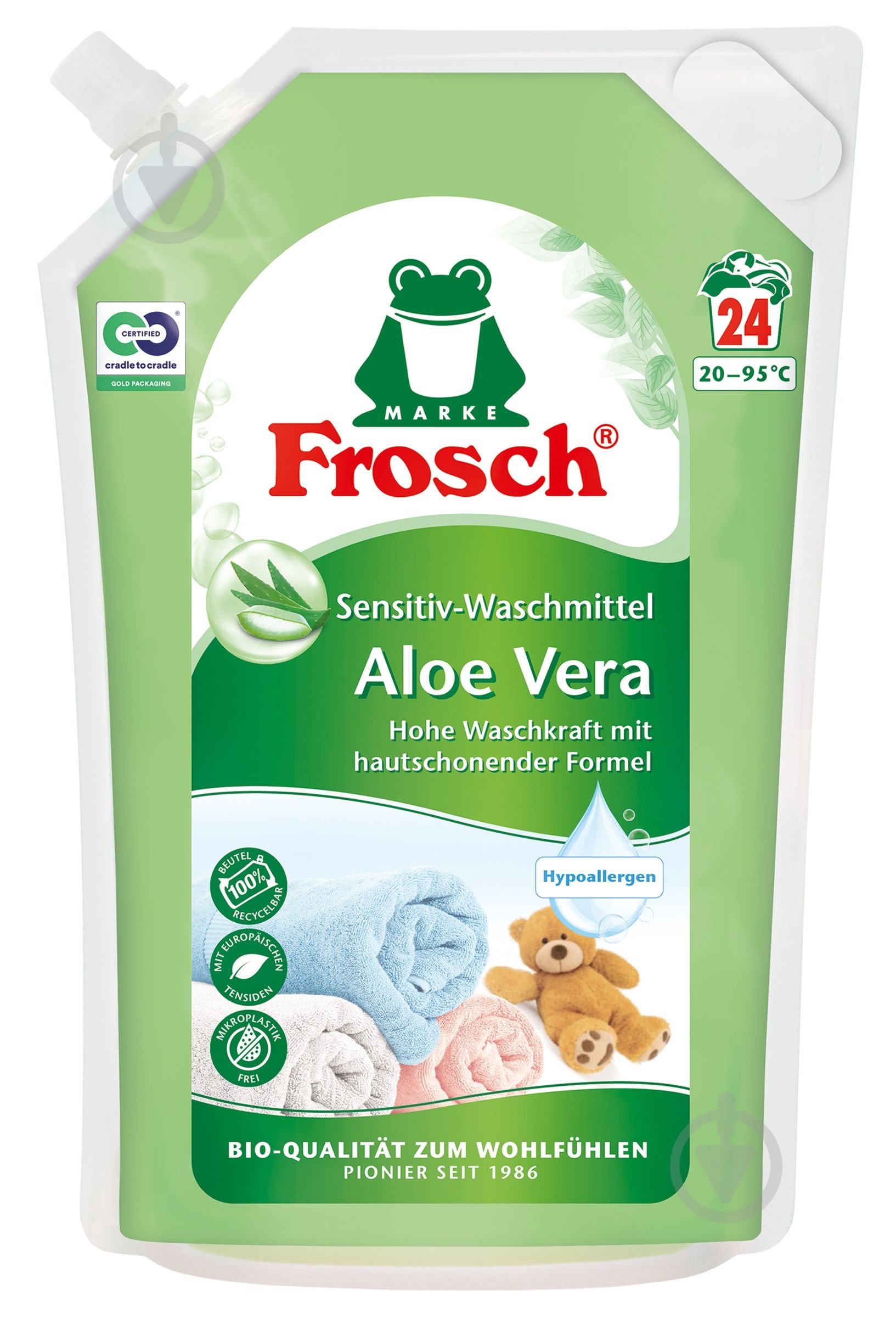 Гель для машинного та ручного прання Frosch Алое Вера дой пак 1,8 л - фото 1
