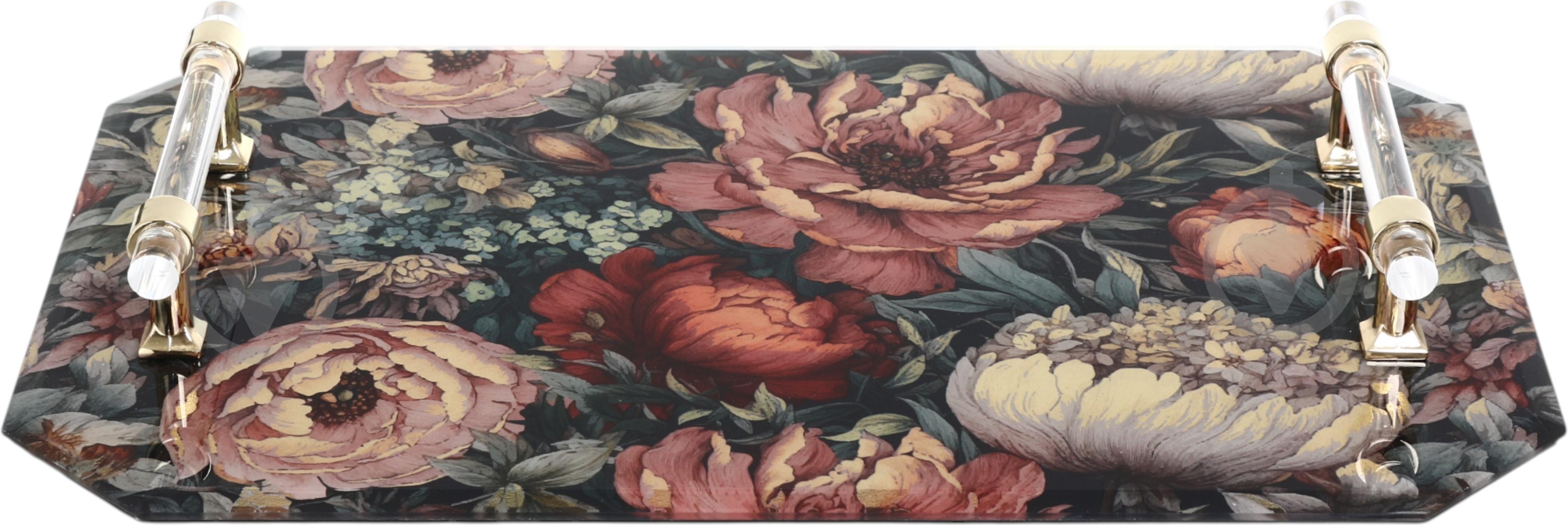 Таця з ручками Inari Baroque 36х24х4 см бордо із золотом скло - фото 2