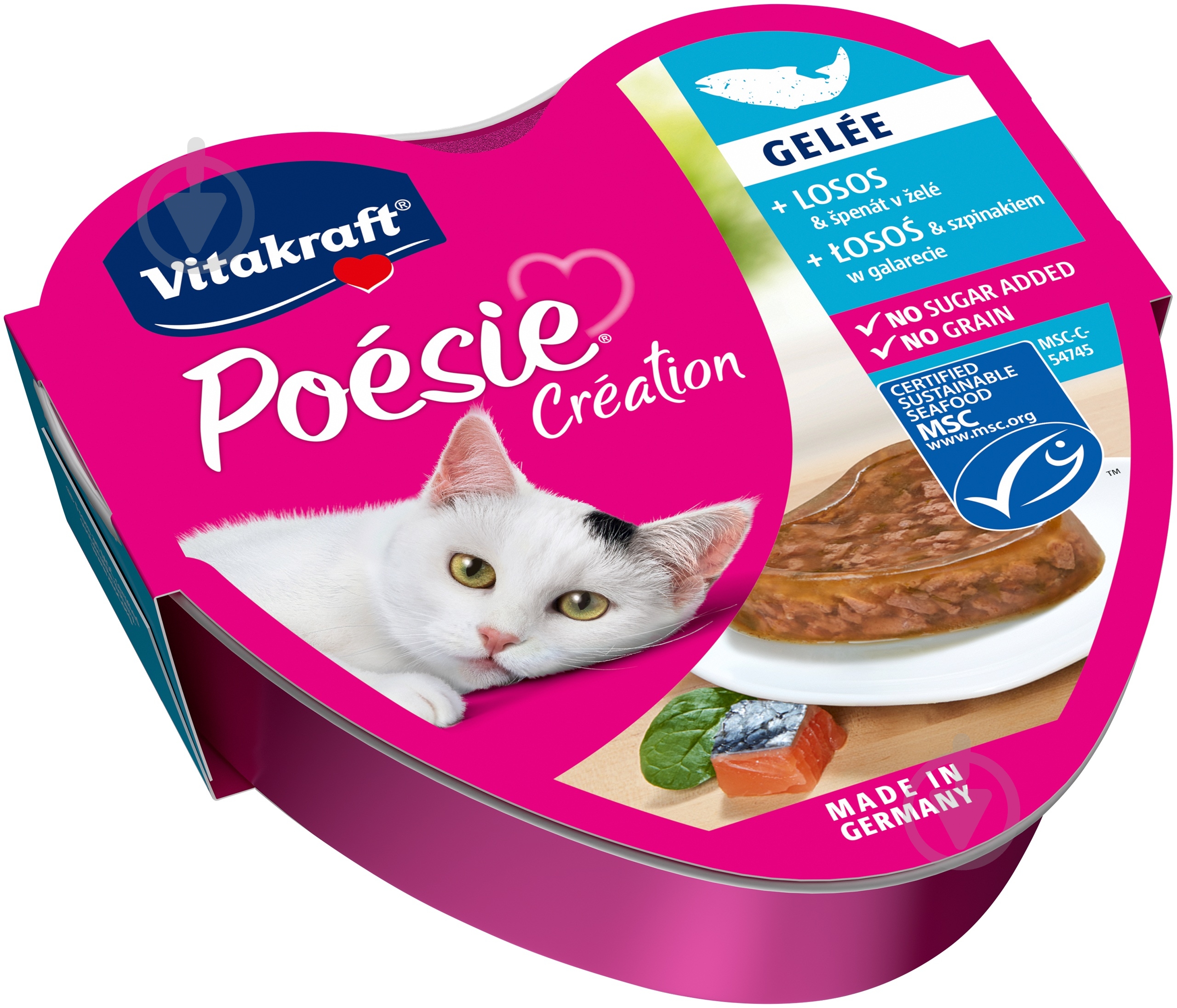 Корм вологий для дорослих котів Vitakraft Poesie + salmon MSC &spinach 85 г - фото 1